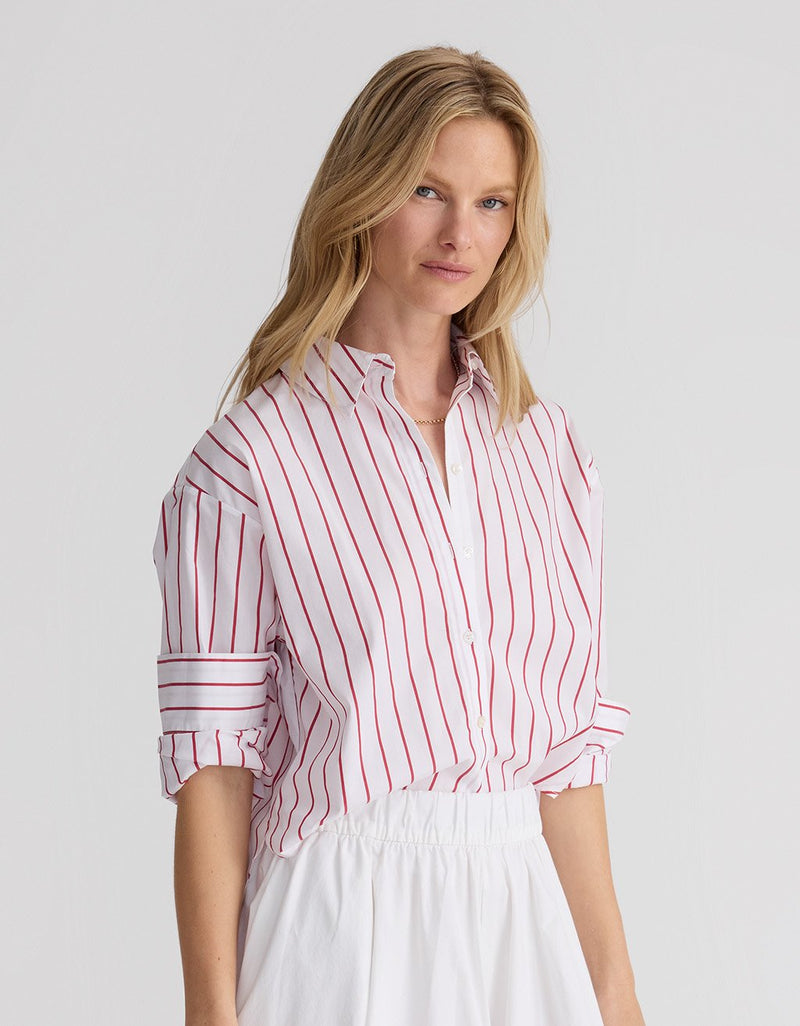 Unsubscribed Mini Boyfriend Shirt in Red Stripe