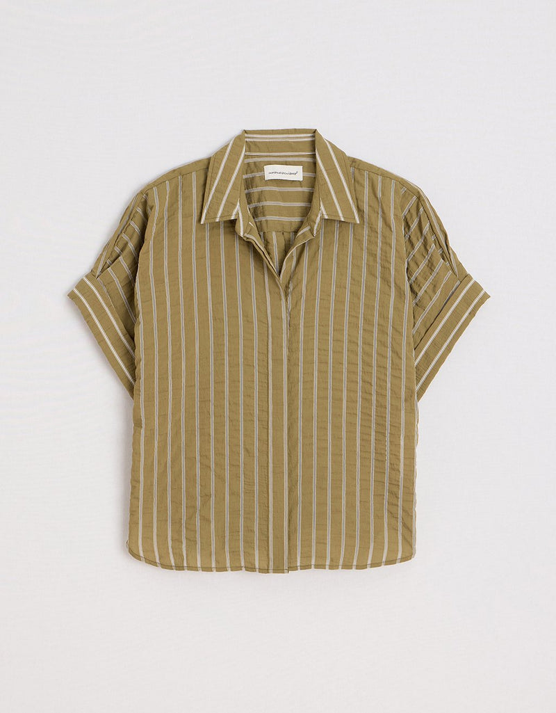Unsubscribed Rolled Sleeve Shirt in Textured Stripe