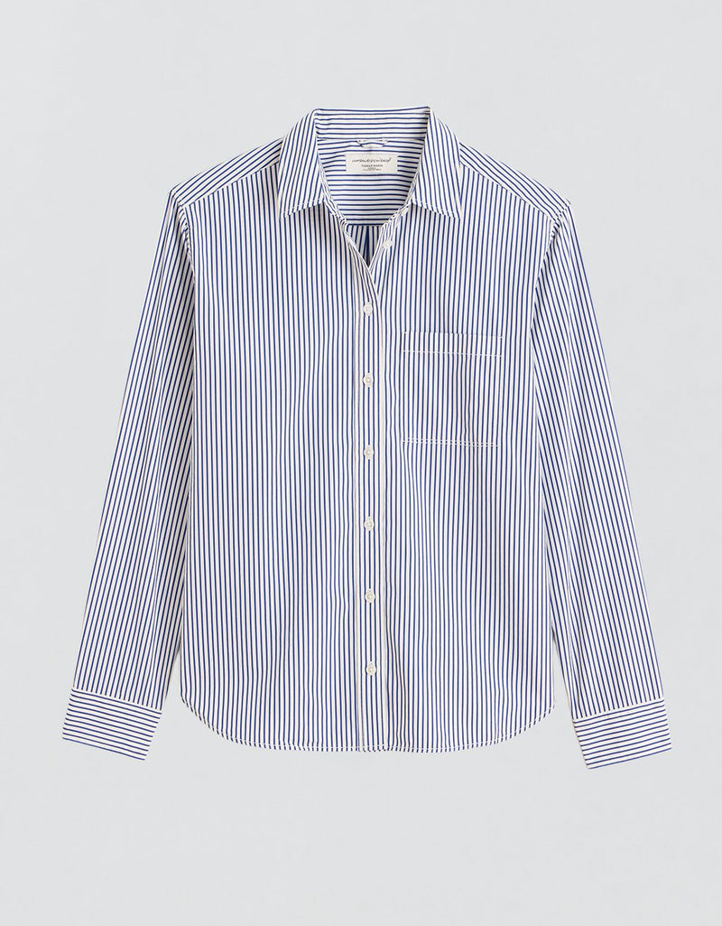 Unsubscribed Classic Boyfriend Shirt in Thomas Mason® Navy Stripe