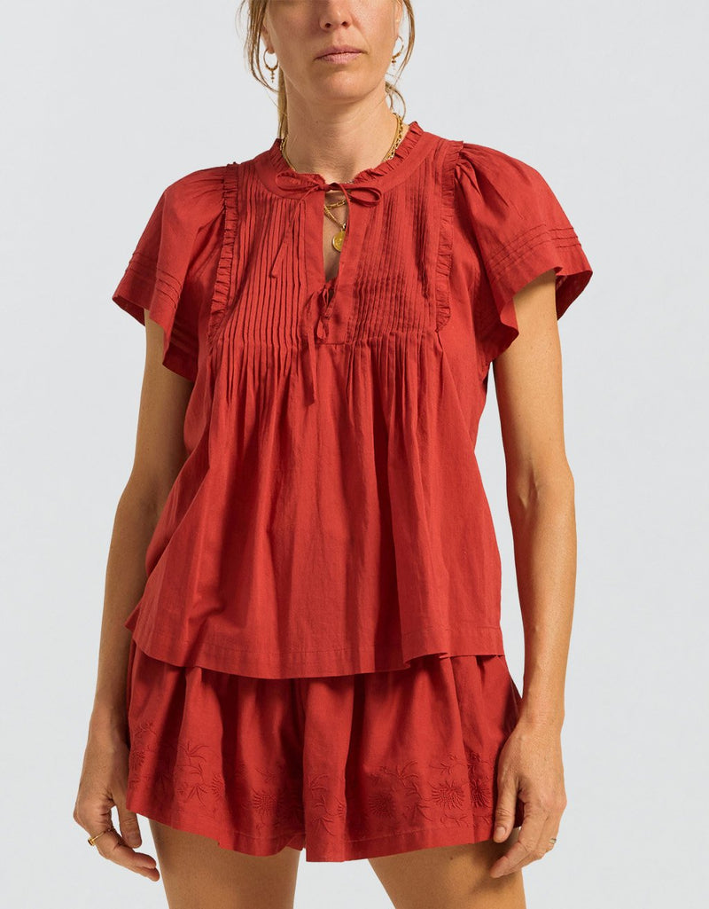 Ilio Nema Zelda Red Cotton Voile Top