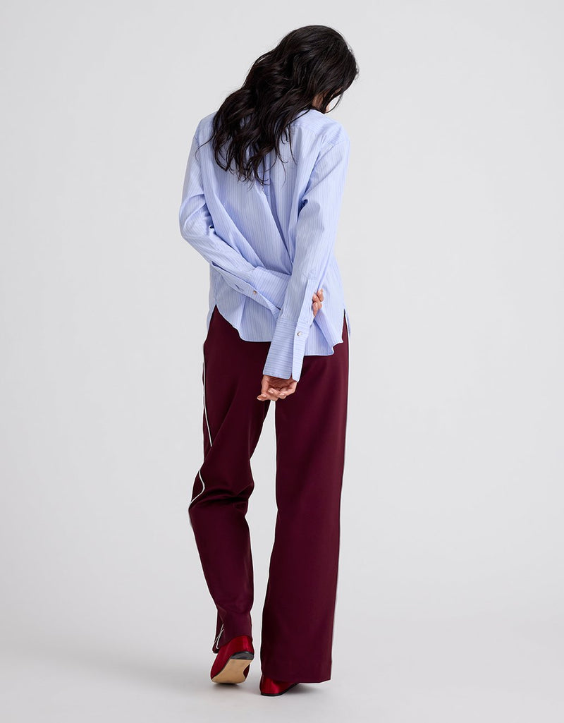 Unsubscribed Banded Collar Boyfriend Shirt in Thomas Mason® Blue Stripe