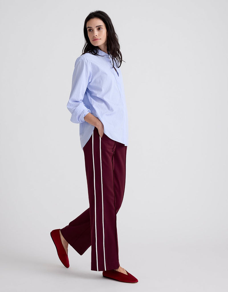 Unsubscribed Banded Collar Boyfriend Shirt in Thomas Mason® Blue Stripe