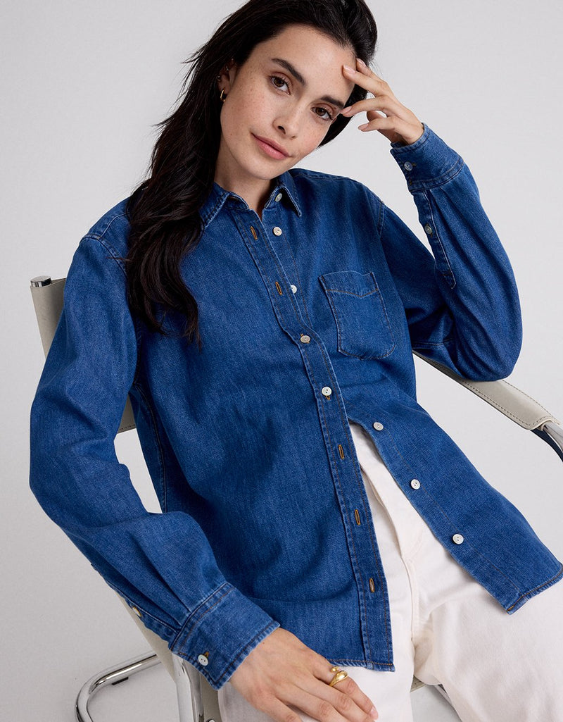 Unsubscribed Classic Boyfriend Shirt in Chambray