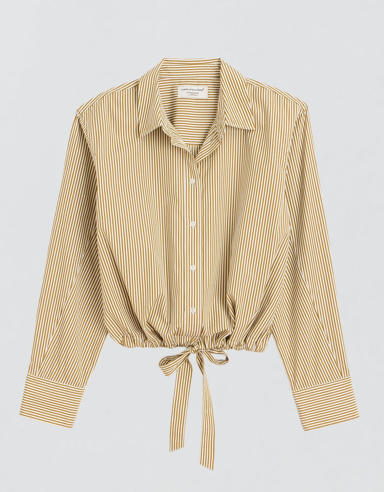 Unsubscribed Drawstring Hem Shirt in Thomas Mason™ Green Stripe