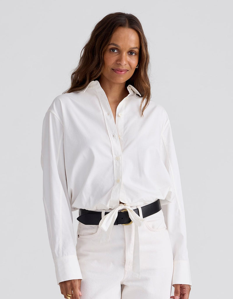 Unsubscribed Drawstring Hem Shirt in Sateen