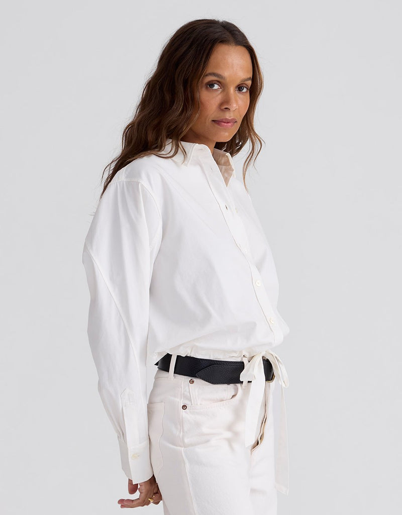 Unsubscribed Drawstring Hem Shirt in Sateen