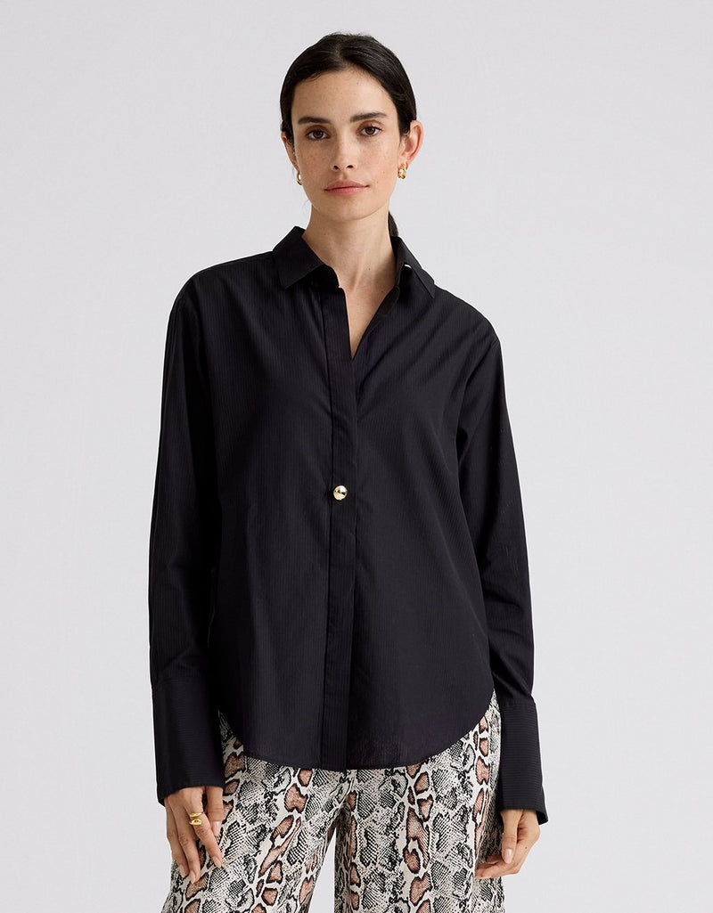 Unsubscribed Clean Boyfriend Shirt with Statement Button