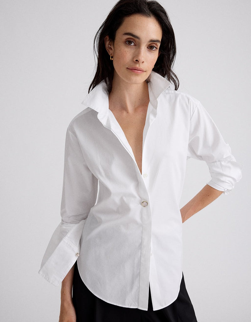 Unsubscribed Clean Boyfriend Shirt with Statement Button