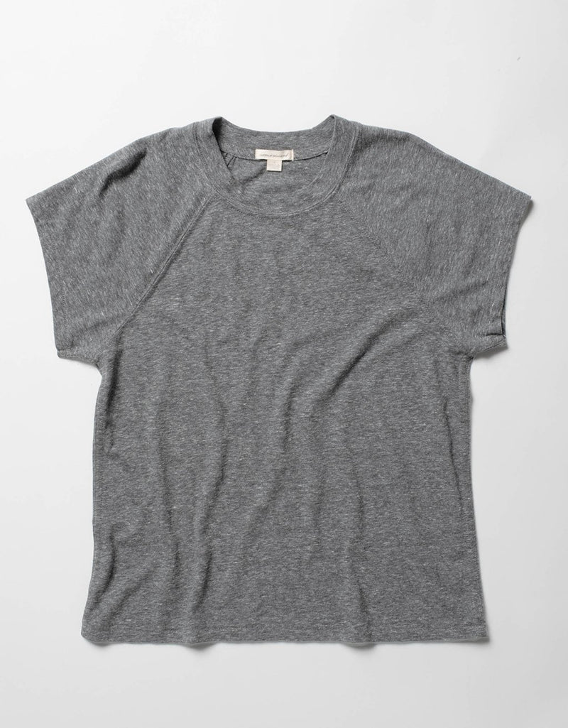 Heather gray raglan t-shirt on a white background