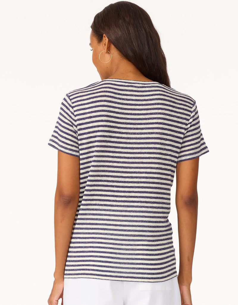 unsubscribed shimmer stripe linen blend tee