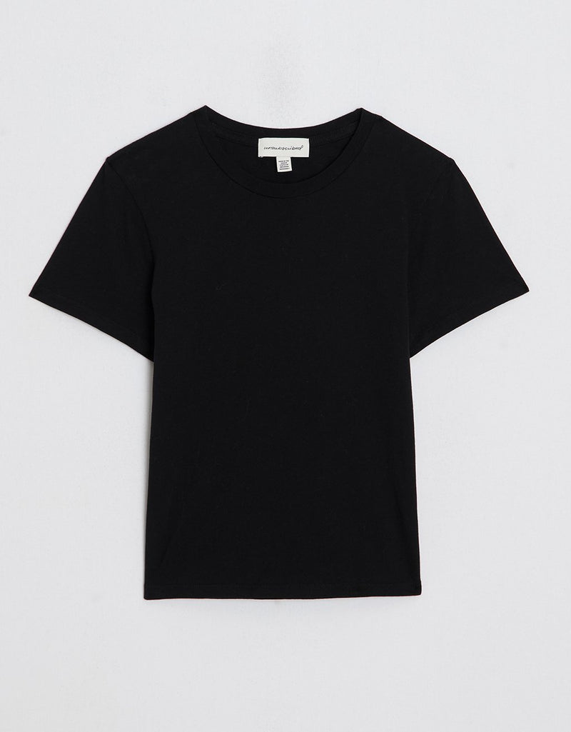 Black t-shirt on a light gray background