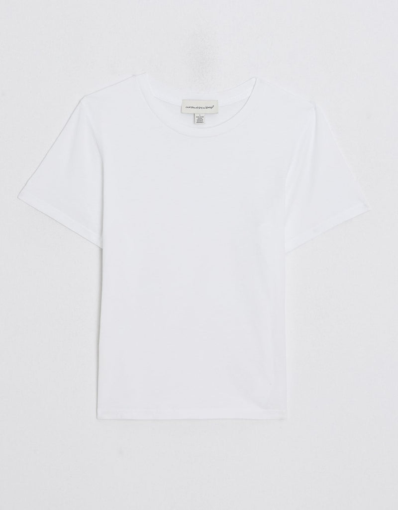 White t-shirt on a light gray background