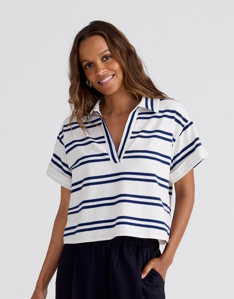Unsubscribed Polo Popover Tee in Stripe