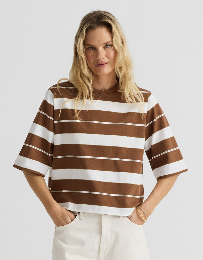 Unsubscribed Boxy Tee in Shimmer Stripe