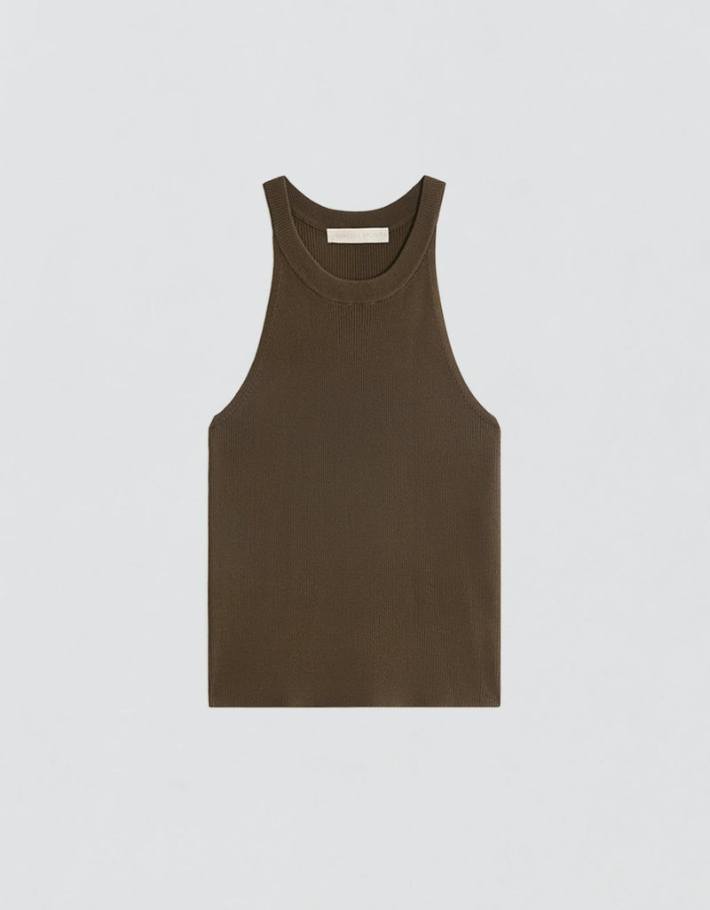 Olive green tank top on a light gray background