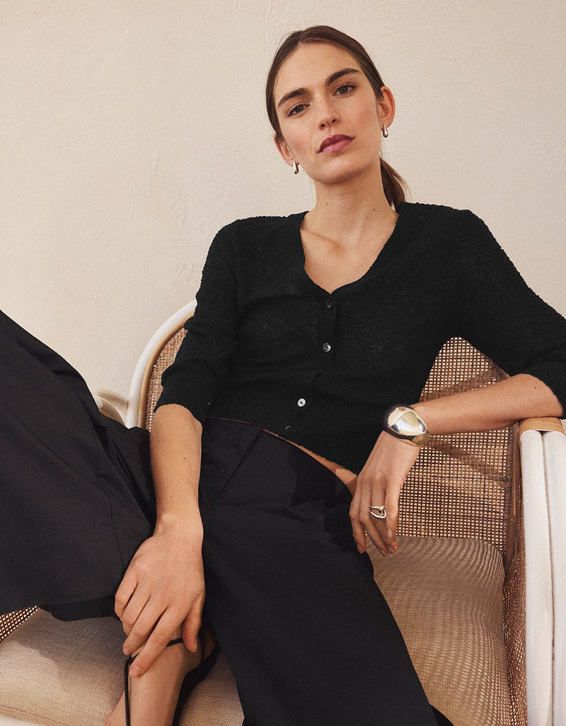 Unsubscribed Bouclé Elbow-sleeve Cardigan