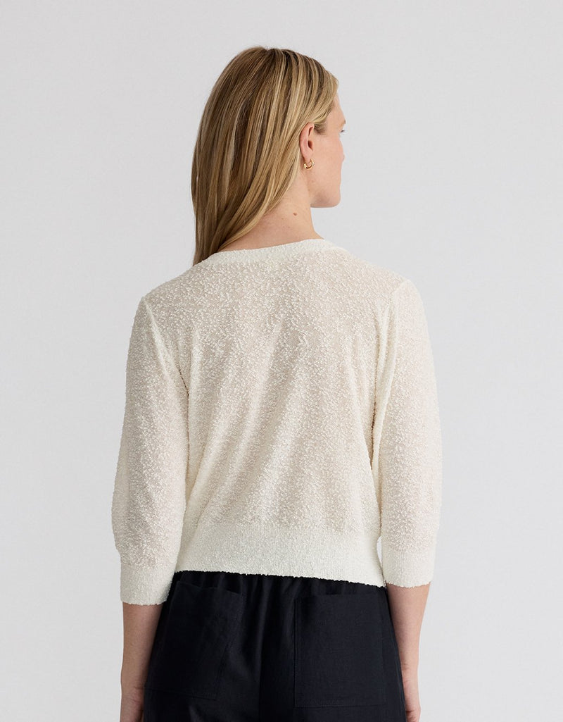 Unsubscribed Bouclé Elbow-sleeve Cardigan