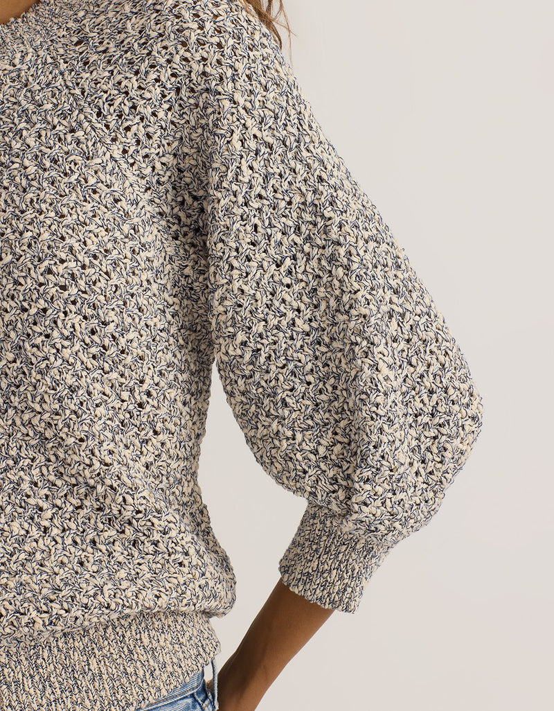 Unsubscribed Marled Cotton Puff Sleeve Sweater