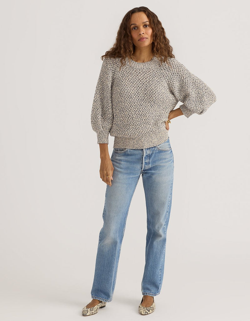 Unsubscribed Marled Cotton Puff Sleeve Sweater
