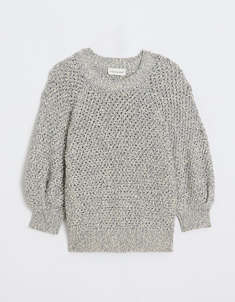 Unsubscribed Marled Cotton Puff Sleeve Sweater