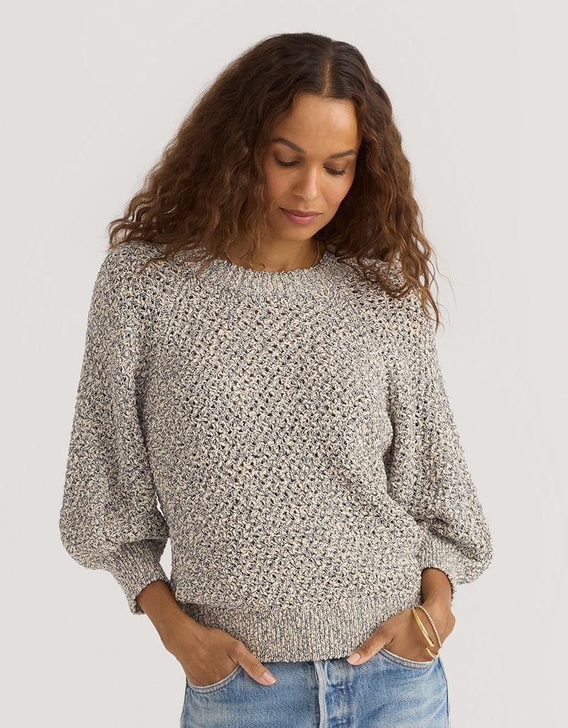 Unsubscribed Marled Cotton Puff Sleeve Sweater