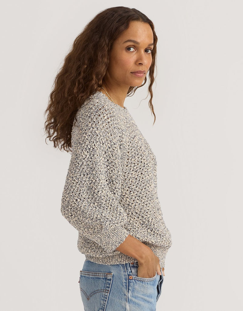 Unsubscribed Marled Cotton Puff Sleeve Sweater