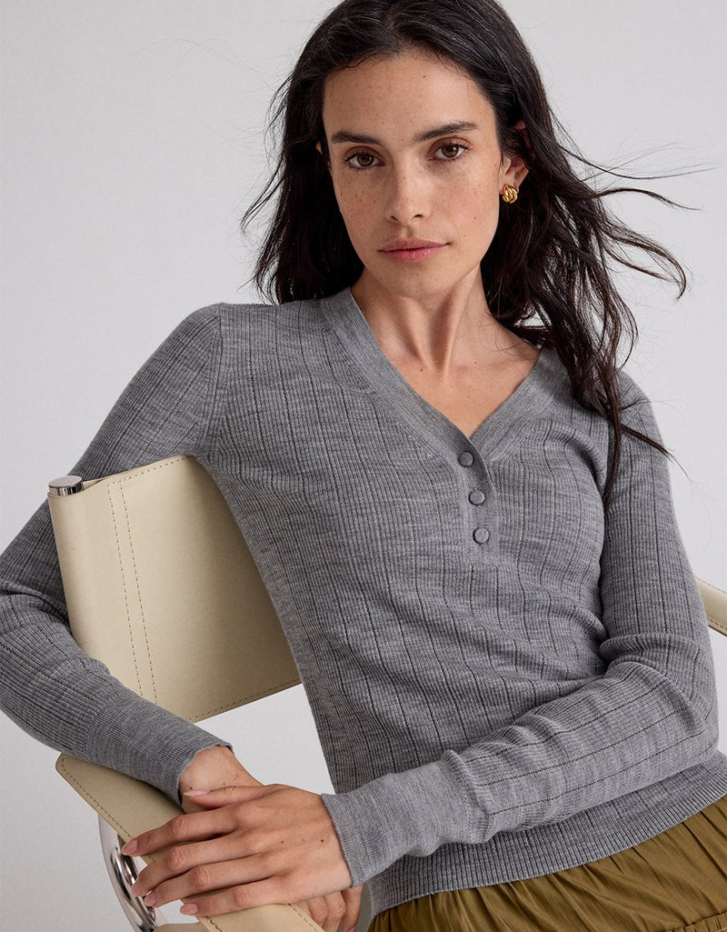 Unsubscribed Ribbed Henley Sweater