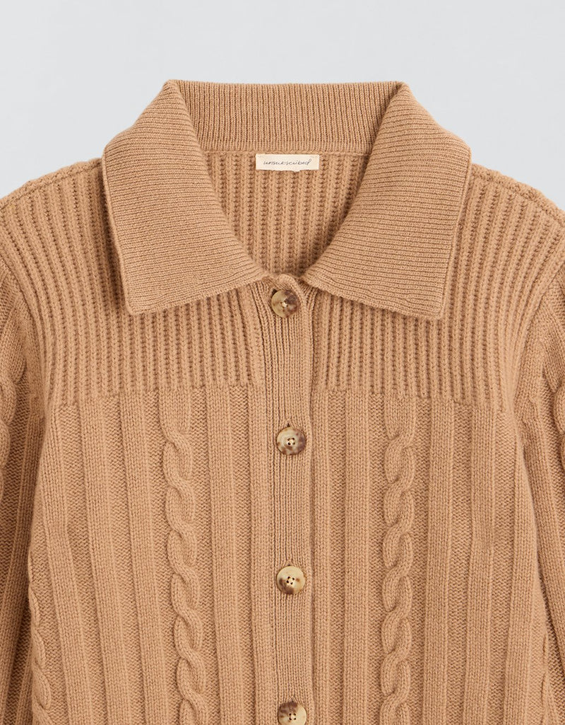 Unsubscribed Cableknit Cardigan with Suede