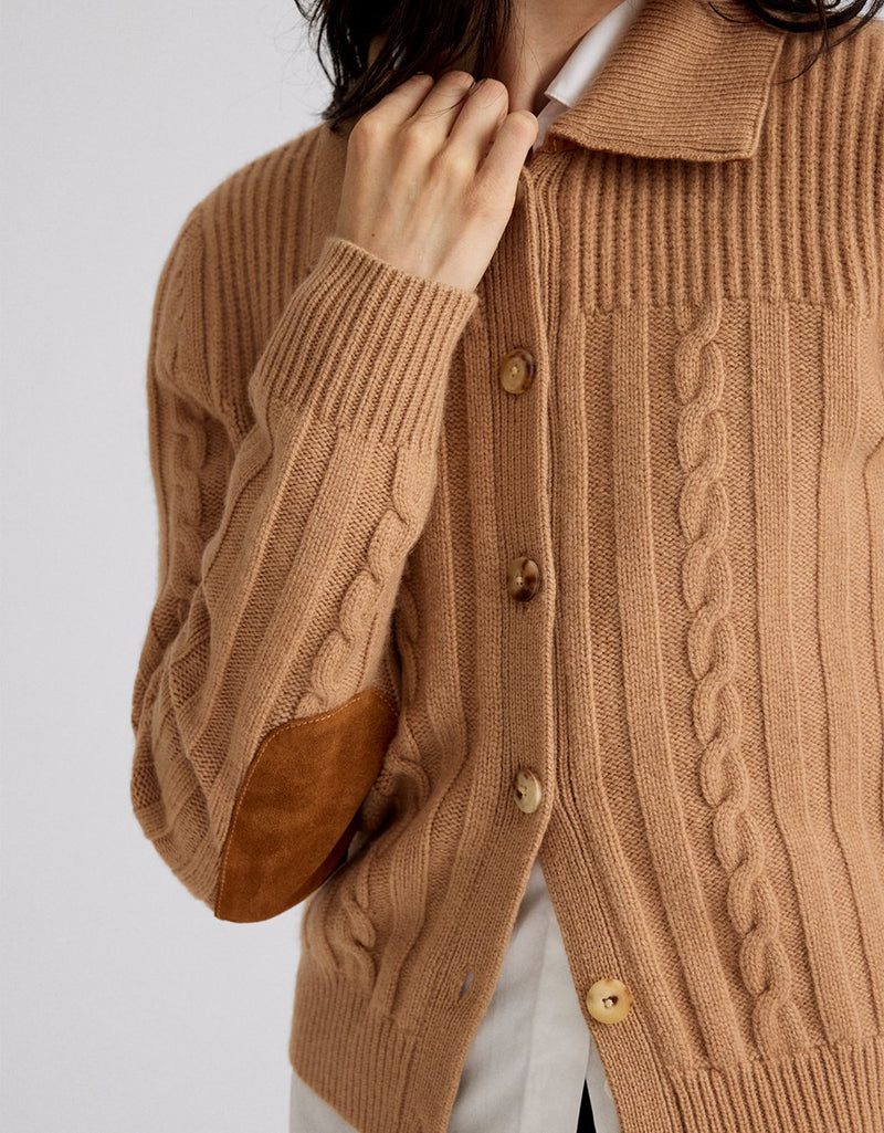 Unsubscribed Cableknit Cardigan with Suede