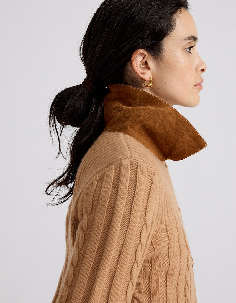 Unsubscribed Cableknit Cardigan with Suede