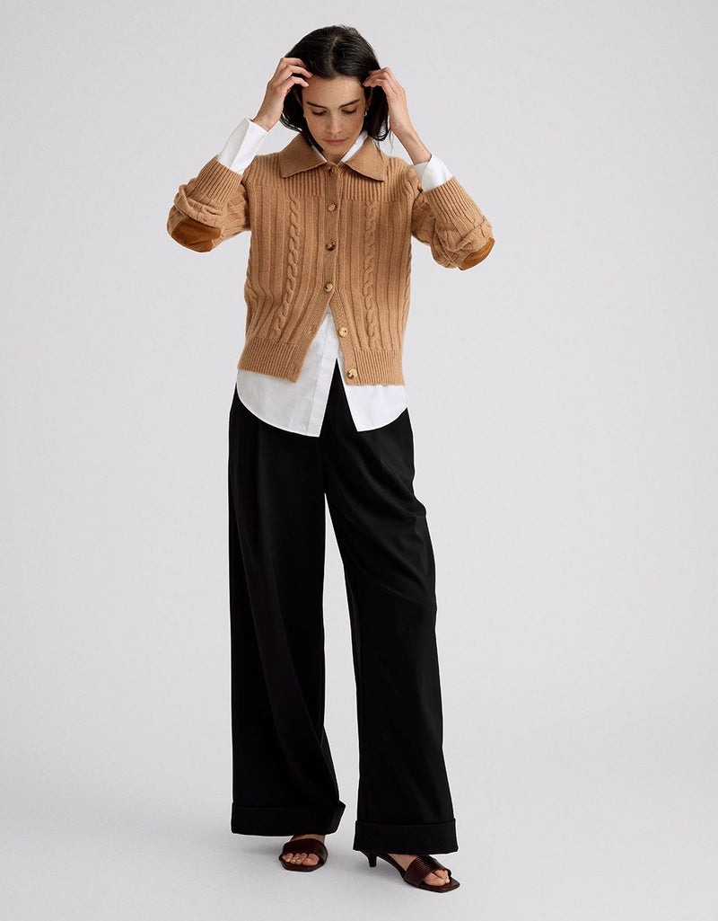 Unsubscribed Cableknit Cardigan with Suede