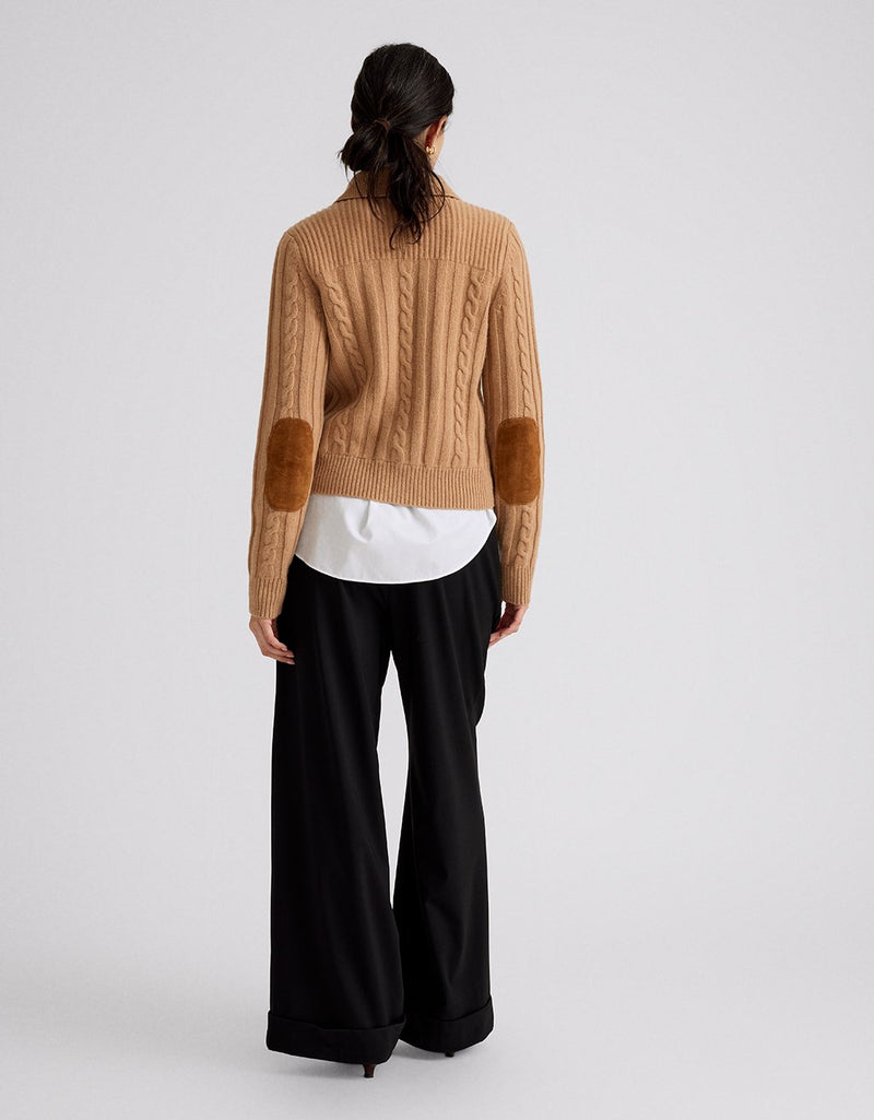 Unsubscribed Cableknit Cardigan with Suede
