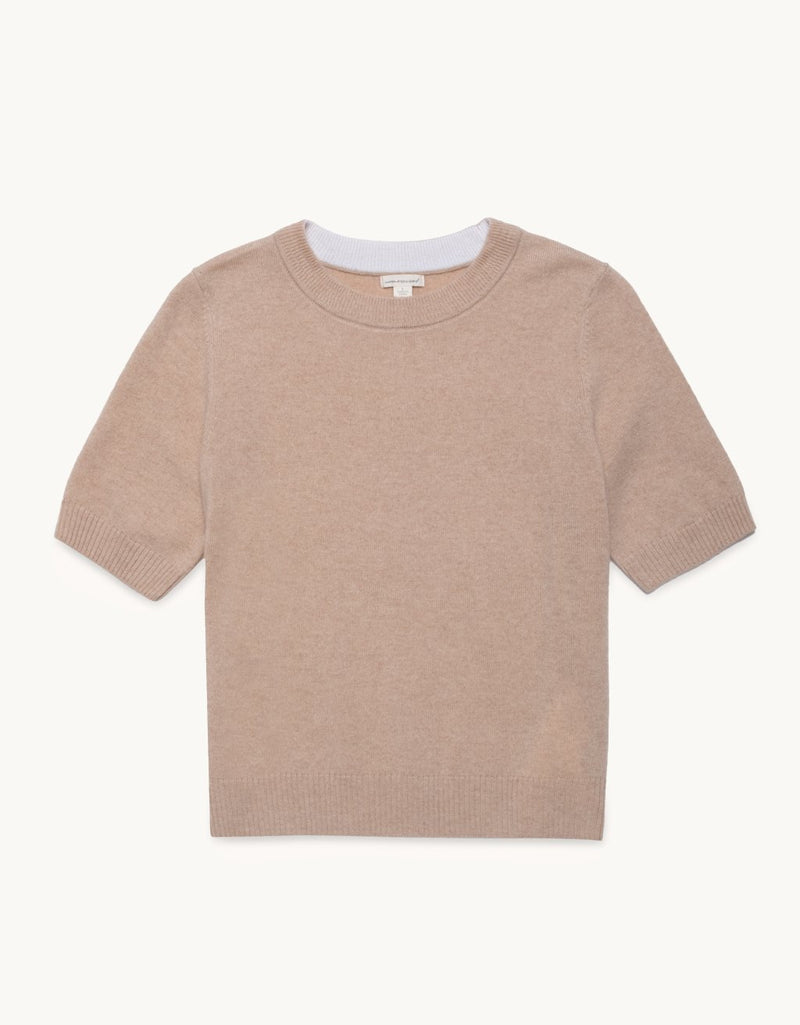 Camel cashmere sweater tee on a white background