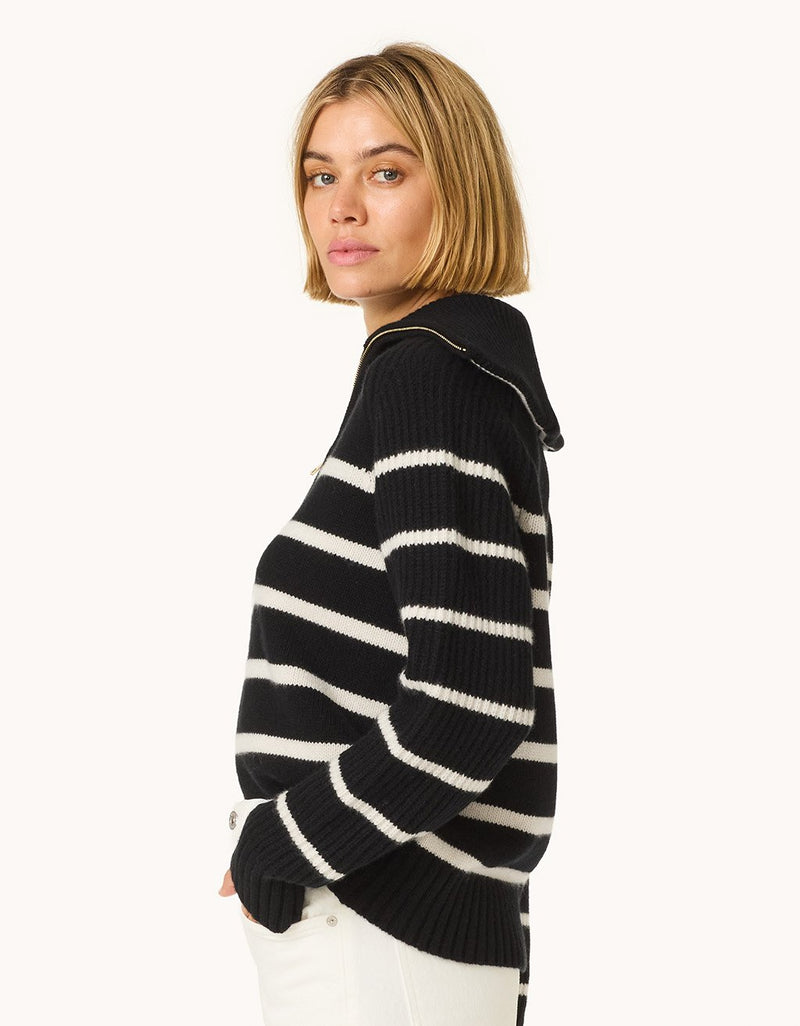Unsubscribed Ribbed Winter-Weight Cashmere Half-Zip Sweater
