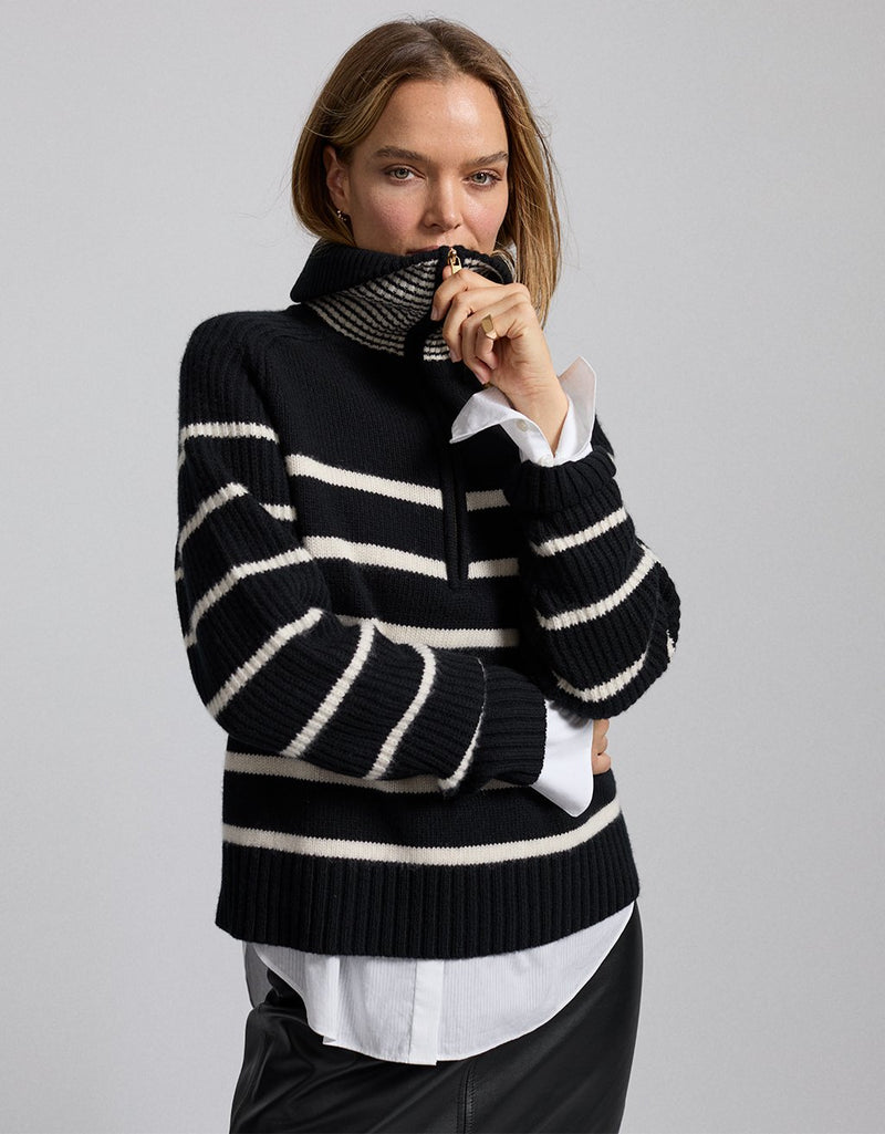 Unsubscribed Ribbed Winter-Weight Cashmere Half-Zip Sweater