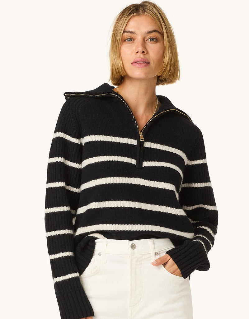Unsubscribed Ribbed Winter-Weight Cashmere Half-Zip Sweater