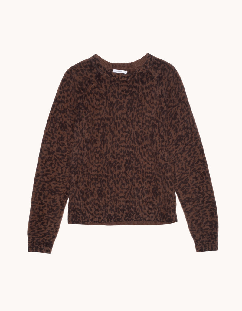 Unsubscribed Leopard Cocoon-Weight Cashmere Raglan Sweater