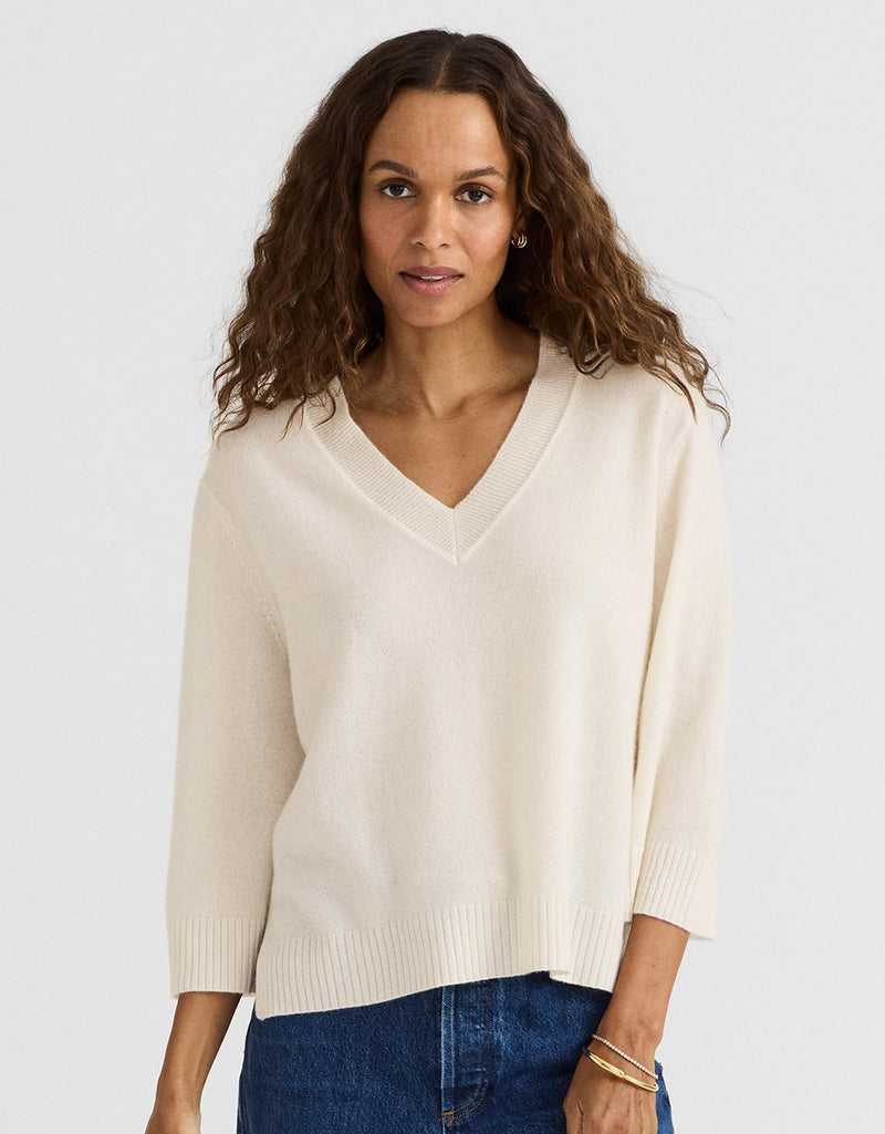 Unsubscribed Everyday-Weight Cashmere Boxy V-Neck Sweater