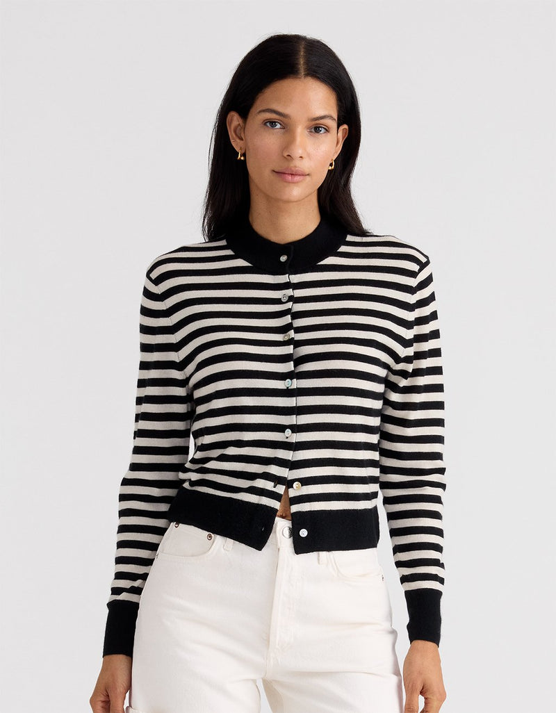 Unsubscribed Whisper-weight Cashmere Stripe Cardigan
