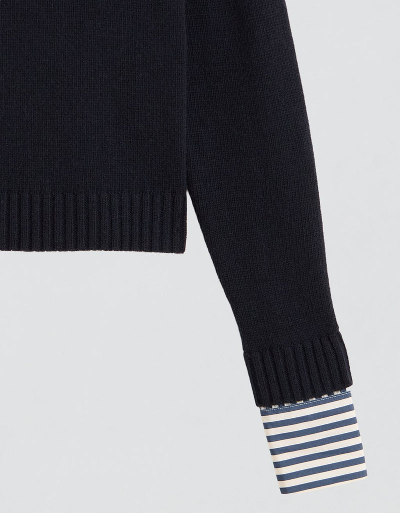 Unsubscribed Winter-Weight Cashmere U-Neck Sweater with Cuffs