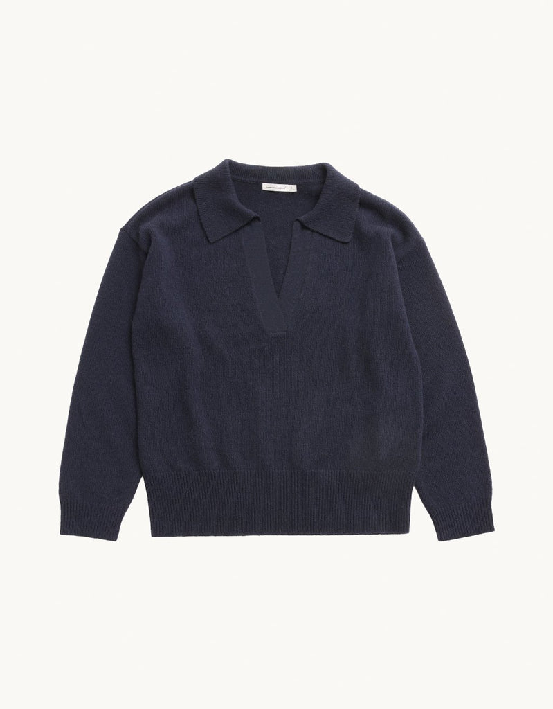 Unsubscribed Cocoon-Weight Cashmere Polo Sweater in Navy