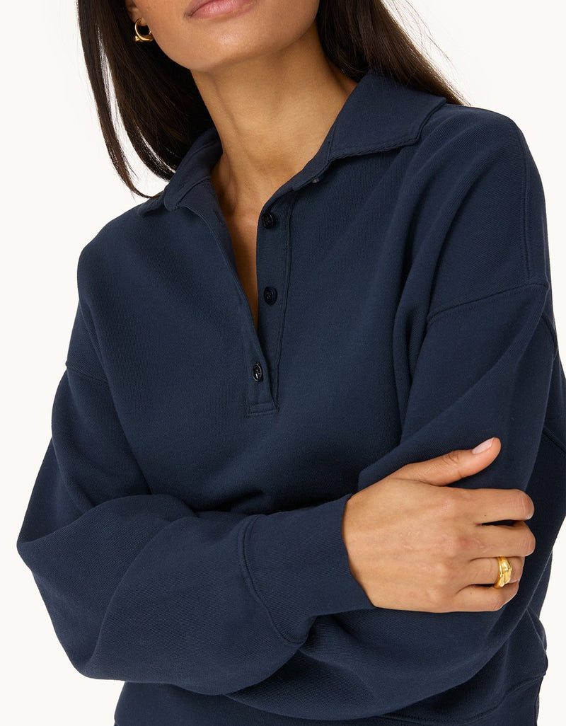 Unsubscribed French Terry Button Polo Sweatshirt