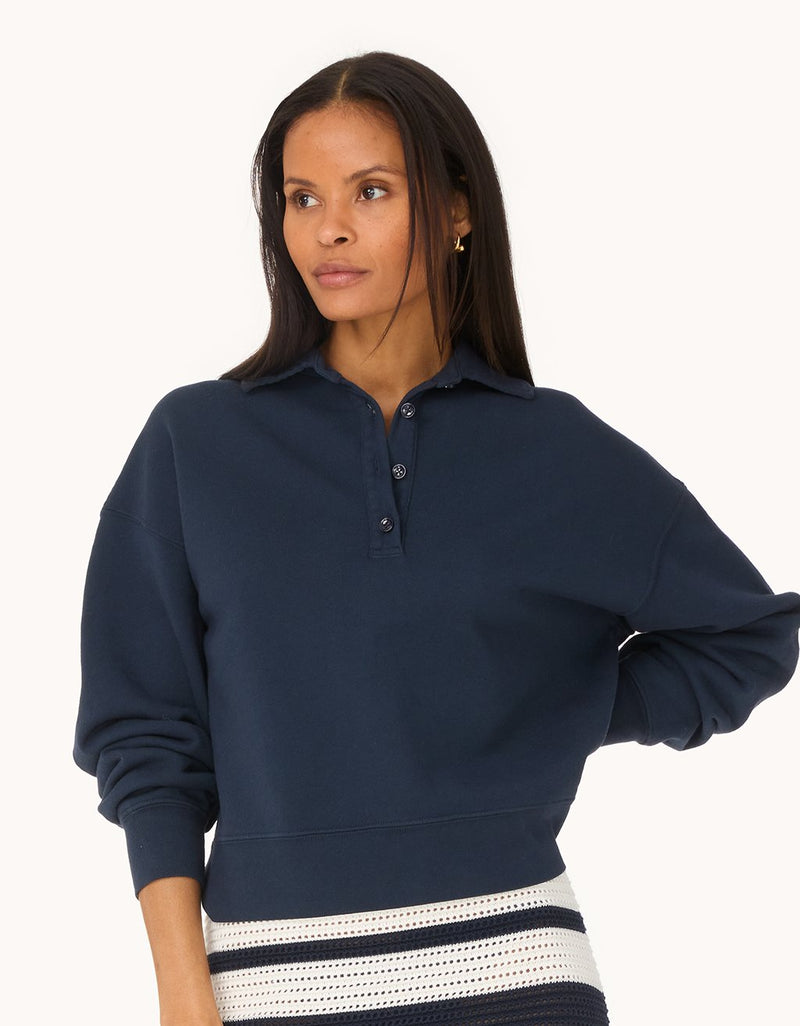 Unsubscribed French Terry Button Polo Sweatshirt
