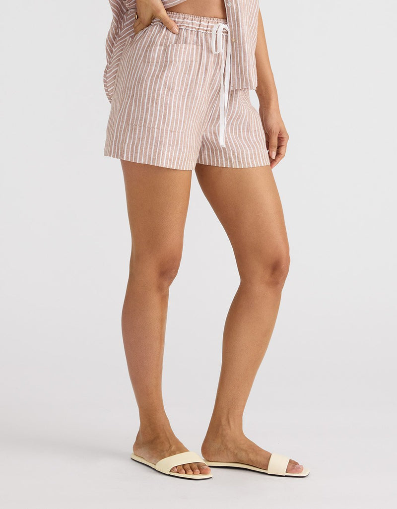 Unsubscribed Beach Short in Linen Stripe