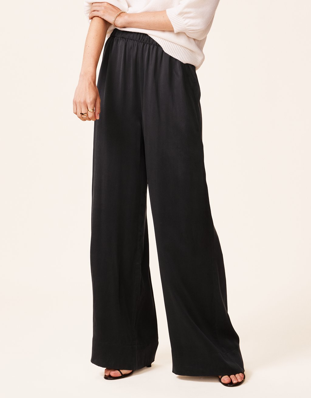 unsubscribed silk charmeuse wide leg pant in Faded Black