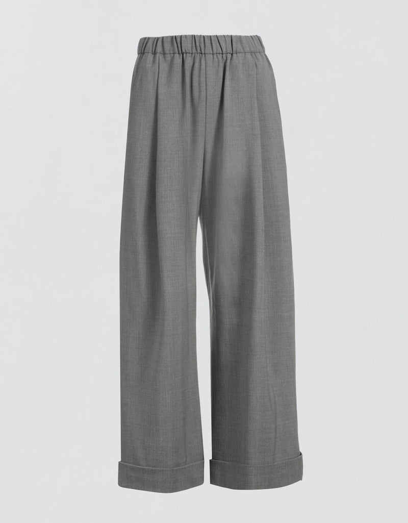 Gray wide-leg pants on a light gray background