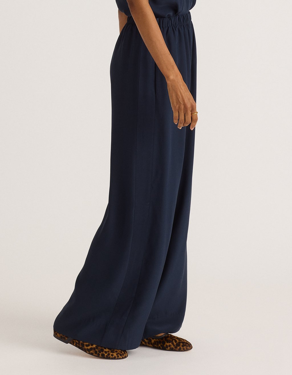 Unsubscribed Silk Wide Leg Pant in Classic Navy
