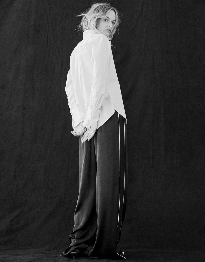 Unsubscribed Side Stripe Silk Wide Leg Pant