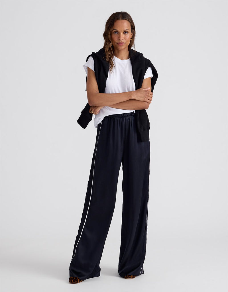 Unsubscribed Side Stripe Silk Wide Leg Pant