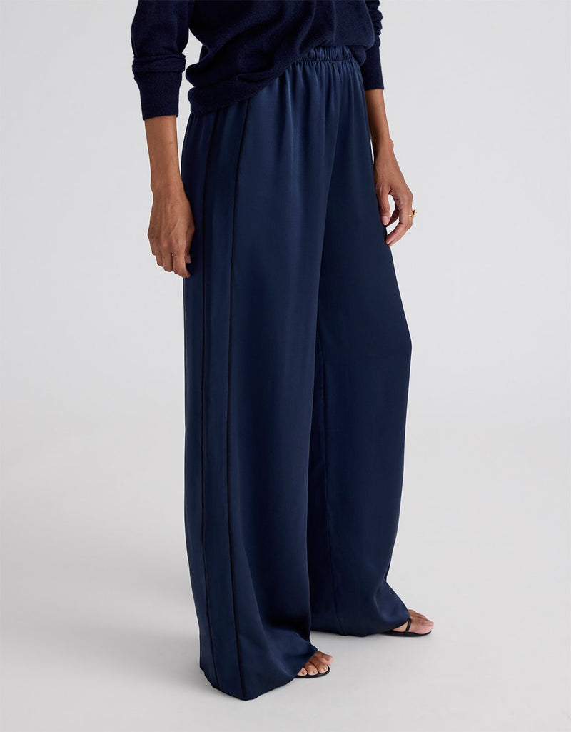 Unsubscribed Side Stripe Silk Wide Leg Pant